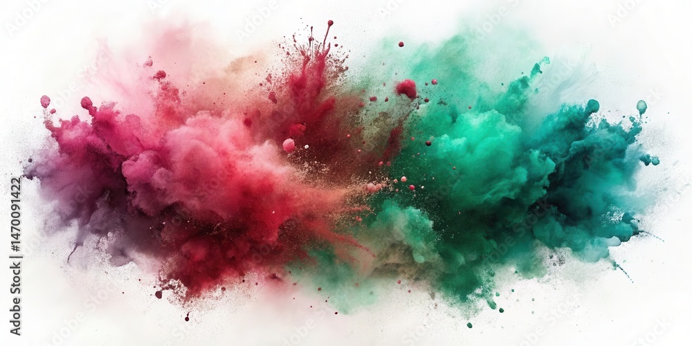 Aufkleber dynamic abstract burst of crimson and teal powder clouds on white background