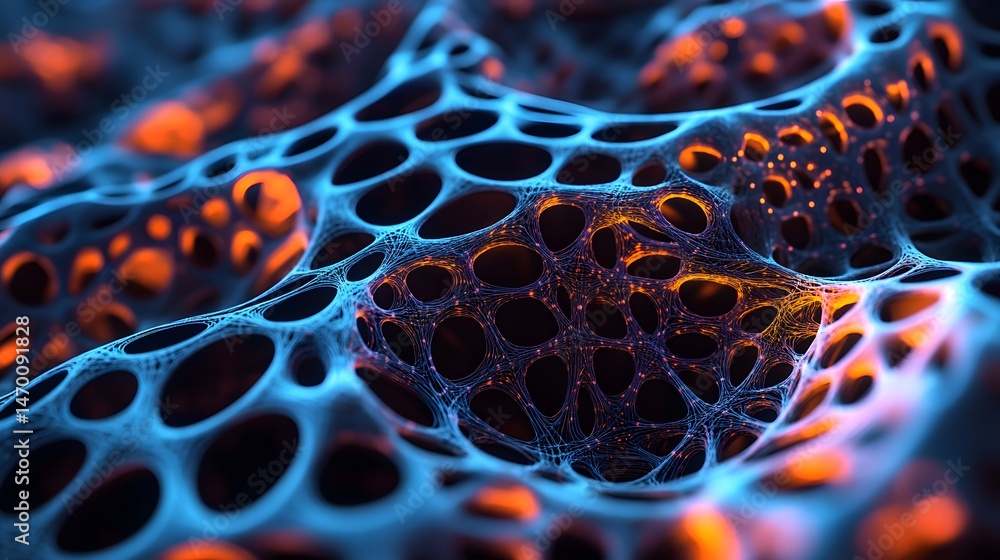 Poster futuristic parametric art with illuminated 3d elements and modern design