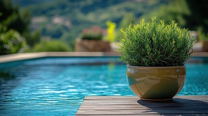 Poolside greenery in a terracotta pot