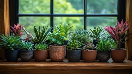 Potted plants on windowsill