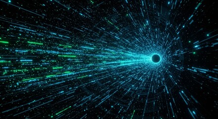 Fototapeta premium Stream Flowing Through Futuristic Tunnel - High-speed data, futuristic communication, technological advancement, transformation, internet connectivity. Symbolizes speed, innovation