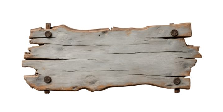 Old rustic wooden sign on white background
