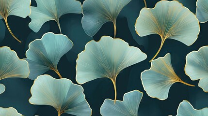 Teal ginkgo leaves patterned background design.