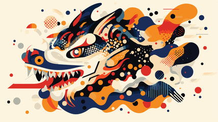 Fototapeta premium Abstract Dragon Illustration With Colorful Geometric Shapes,Modern Aesthetic Art,Asian Inspired Design