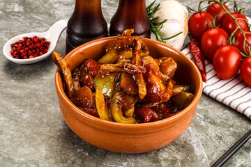 Asian cuisine pork in oyster sauce