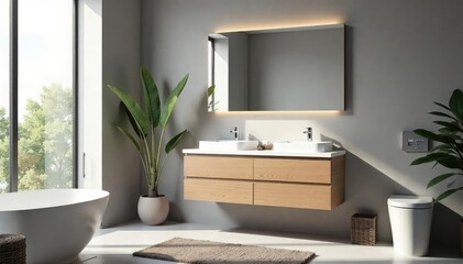 Modern bathroom vanity with sleek white countertop and minimalist design Perfect for contemporary bathrooms , new, sink, cabinet