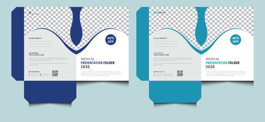 Blue editable elegant creative modern corporate identity company business medical hospital health dental care services marketing minimal presentation file folder design template. 