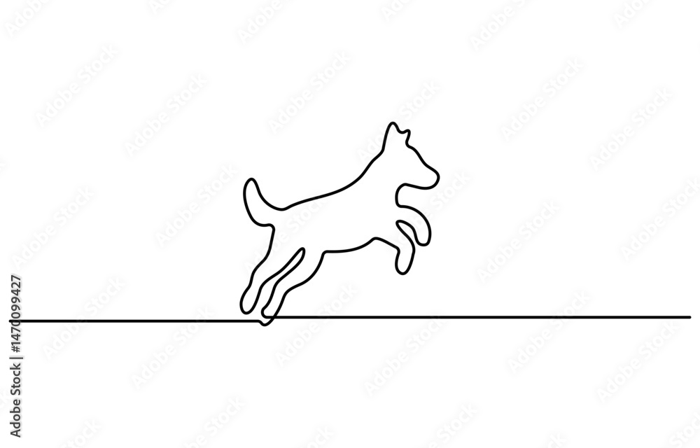 Poster one continuous single-line drawing of the dog profile. pet portrait silhouette in simple minimal lin