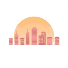 Fototapeta premium Pink City Skyline at Sunset Illustration