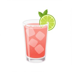 Fototapeta premium Pink Cocktail with Lime and Mint in Highball Glass