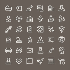 A collection of line art icons are arranged in a grid-like fashion.