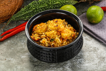 Indian cuisine - Biryani rice with prawn