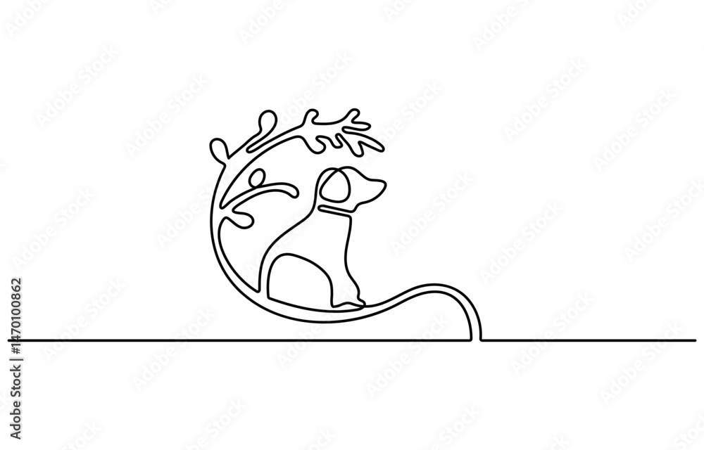 Poster one continuous single-line drawing of the dog profile. pet portrait silhouette in simple minimal lin