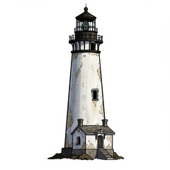 Weathered White Lighthouse Coastal Tower Illustration