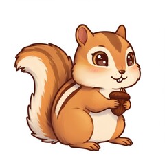 Obraz premium Adorable Brown Chipmunk Holding Acorn Cartoon Illustration