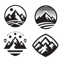 collection of simple black and white mountain logo vectors