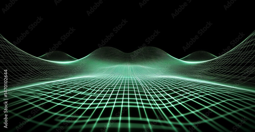 Poster a glowing green futuristic technology abstract background with hologram elements and a digital grid 