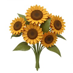 Obraz premium Vibrant Yellow Sunflower Bouquet on White Background