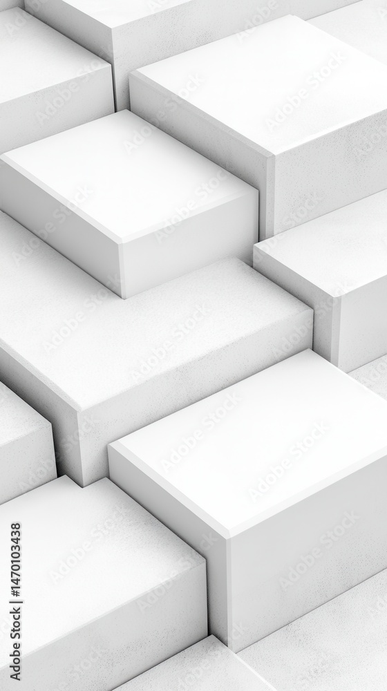 Poster abstract geometric design featuring an array of stacked white blocks creating a 3d effect and textur
