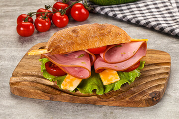 Sandwich ciabatta with mortadella and cheese