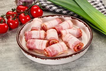 Fresh raw pork bacon roll