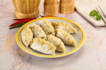 Japanese steamed Gyoza stuffed dumplings