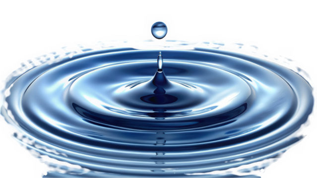 A stunning capture of a water droplet creating ripples in a tranquil blue surface, symbolizing calmness and serenity.