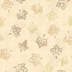 leaves scattered on a light. seamless pattern. The contours of fallen autumn leaves on a beige background.Eps 10