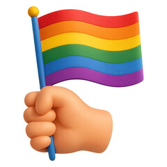 Pride hand holding flag lgbtq+ celebration iconic sticker 3d illustration transparent png
