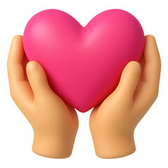 Obraz premium Cute hands holding heart 3d illustration png transparent sticker in simple composition