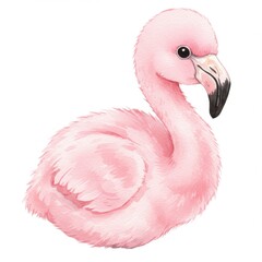 Pink Baby Flamingo Watercolor Illustration