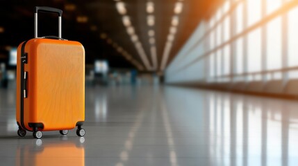 A bright orange travel case is showcased in an airport setting, representing the joy of travel and the anticipation of new adventures and experiences waiting to be uncovered.