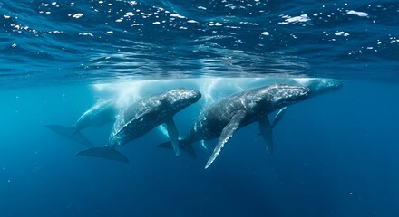 Whales swimming in the ocean waters marine animal underwater wildlife