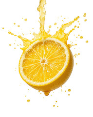 Fresh lemon splash, juicy citrus fruit, yellow, isolated on white, vibrant, refreshing, dynamic motion