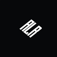 ALR letter logo design on black background.