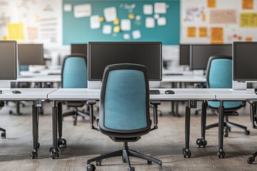 Empty modern computer classroom