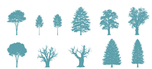 様々な木々のシルエットベクター素材