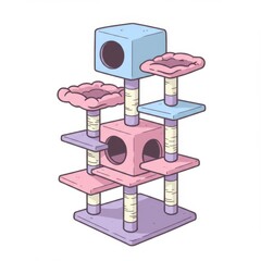 Pastel Pink and Blue Cat Tree House