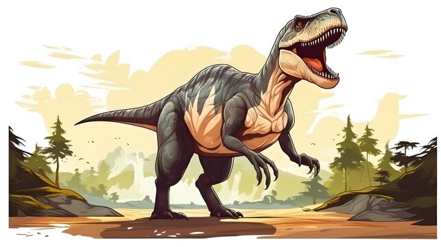 Detailed illustration of a Tarbosaurus in search of food in a natural habitat