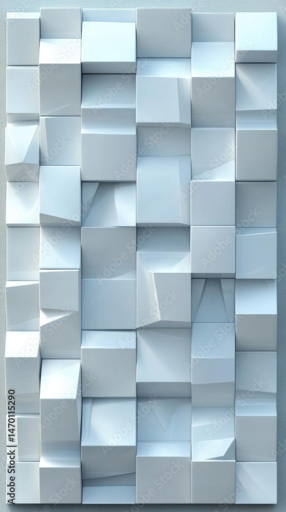 Poster abstract architectural design featuring a vertical arrangement of white geometric blocks with shadow
