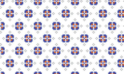 Pixel violet flowers pattern seamless ornament for textile, fabric, cards, interior, paper decoration