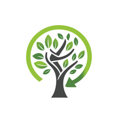 Circular Arrow Surrounding Tree With Green Leaves Representing Growth And Sustainability Concepts For Ecology And Environmental Awareness