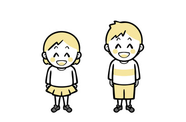 笑顔の、普段着の男女の子ども