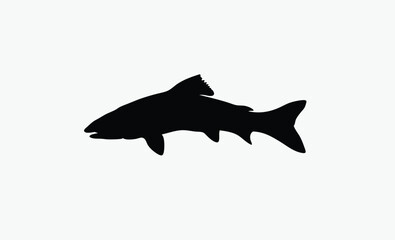 walleye fish silhouette, sharp fin outline, elongated fish body, black white walleye, dorsal fin detail, freshwater fish vector