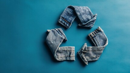 Minimalist Flat Design Recycling Symbol Made From Blue Denim Represents Textile Reuse