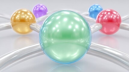 Floating digital routers emitting colorful pulses abstract environment 3d visualization technology concept