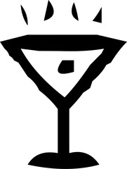 Abstract black silhouette of a cocktail glass with abstract shapes above the rim, creating an artistic design.