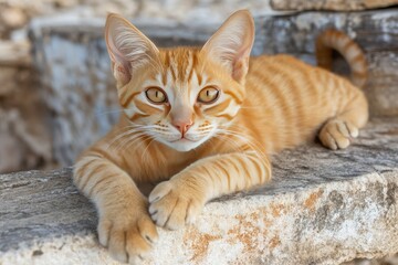Orange tabby kitten outdoors