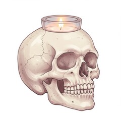 Obraz premium Human Skull with Lit Candle