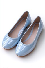 Pastel Blue Patent Leather Ballerina Flats: Elegant and Polished Footwear